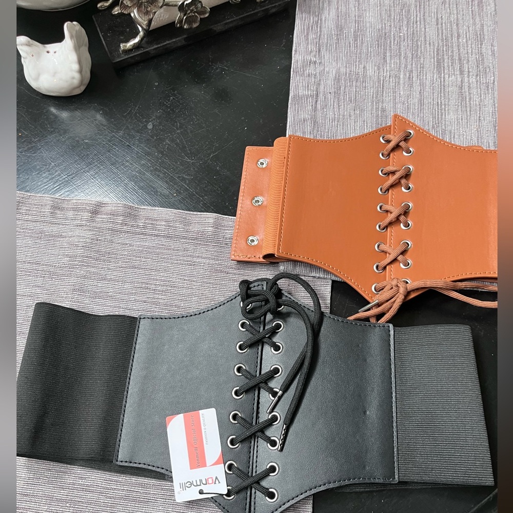 Black and Brown Lace-Up Corset Belts - 2